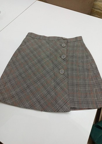 Düğmeli Kahverengi Mini Etek - Görsel 7