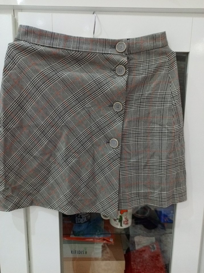 Düğmeli Kahverengi Mini Etek - Görsel 3