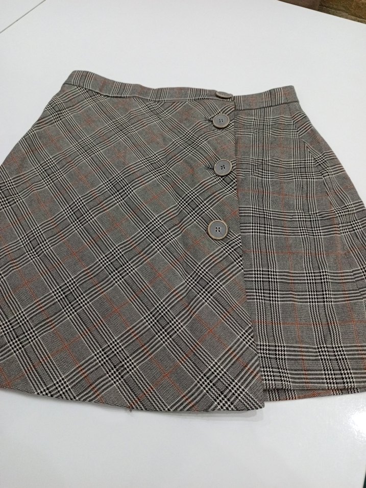 Düğmeli Kahverengi Mini Etek - Görsel 5