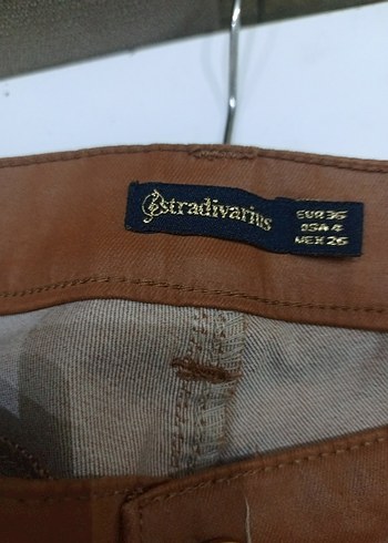 Düğmeli Kahverengi Kadın Deri Pantolon - Görsel 8