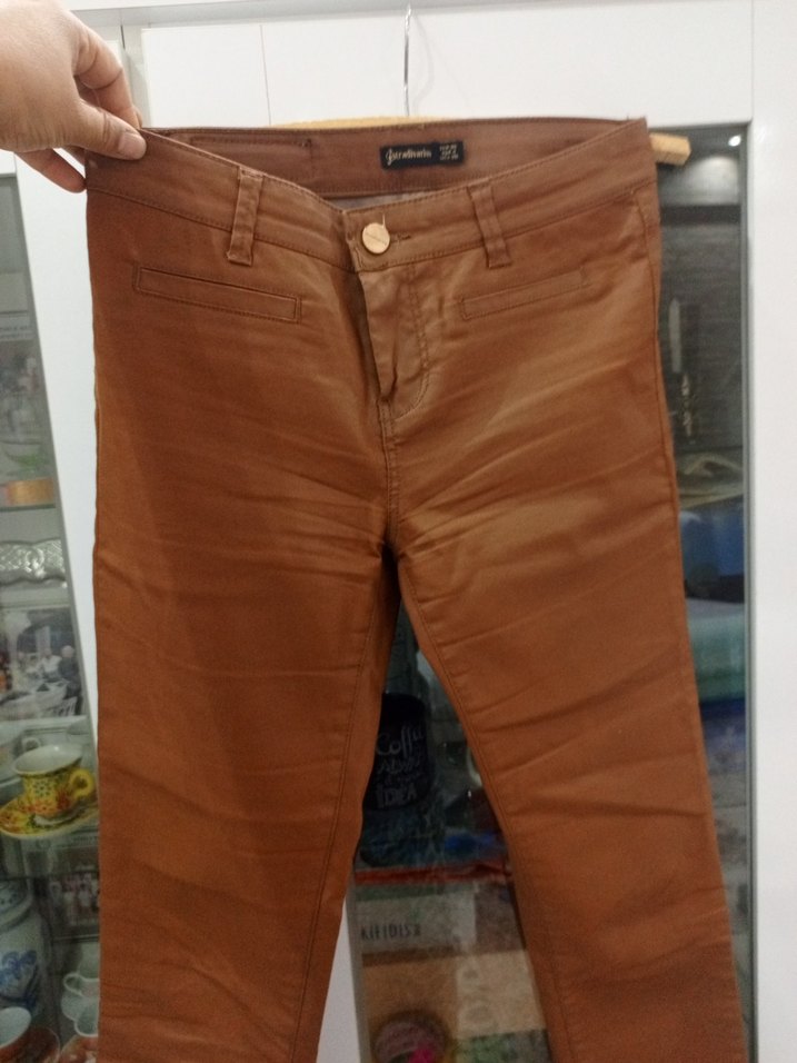 Düğmeli Kahverengi Kadın Deri Pantolon - Görsel 2