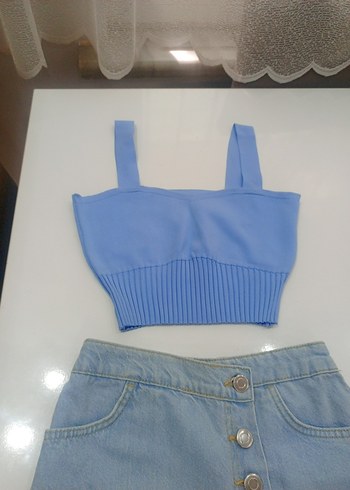 8 Yaş Beden Kız Çocuk Mavi Düğmeli Denim Etek