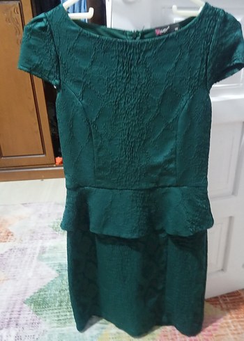 Yeşil Parlak kendinden desenli elbise
 Fermuarlı diz hizasında - Görsel 6