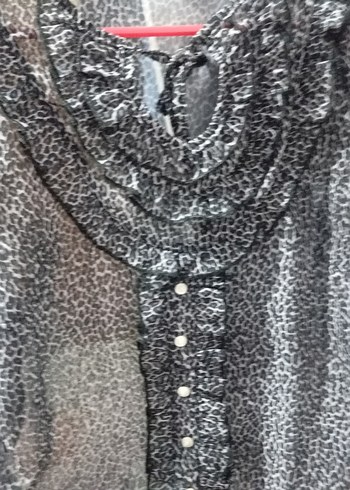 leopar renkli Fırfırlı Desenli Kadın Bluz - Görsel 7