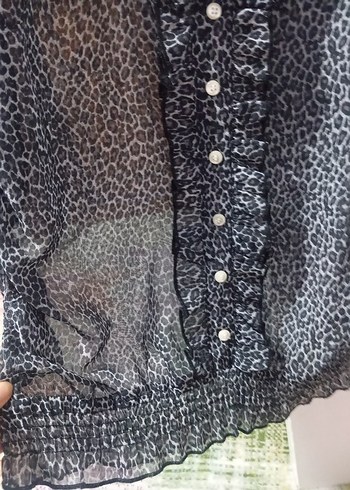 leopar renkli Fırfırlı Desenli Kadın Bluz - Görsel 6