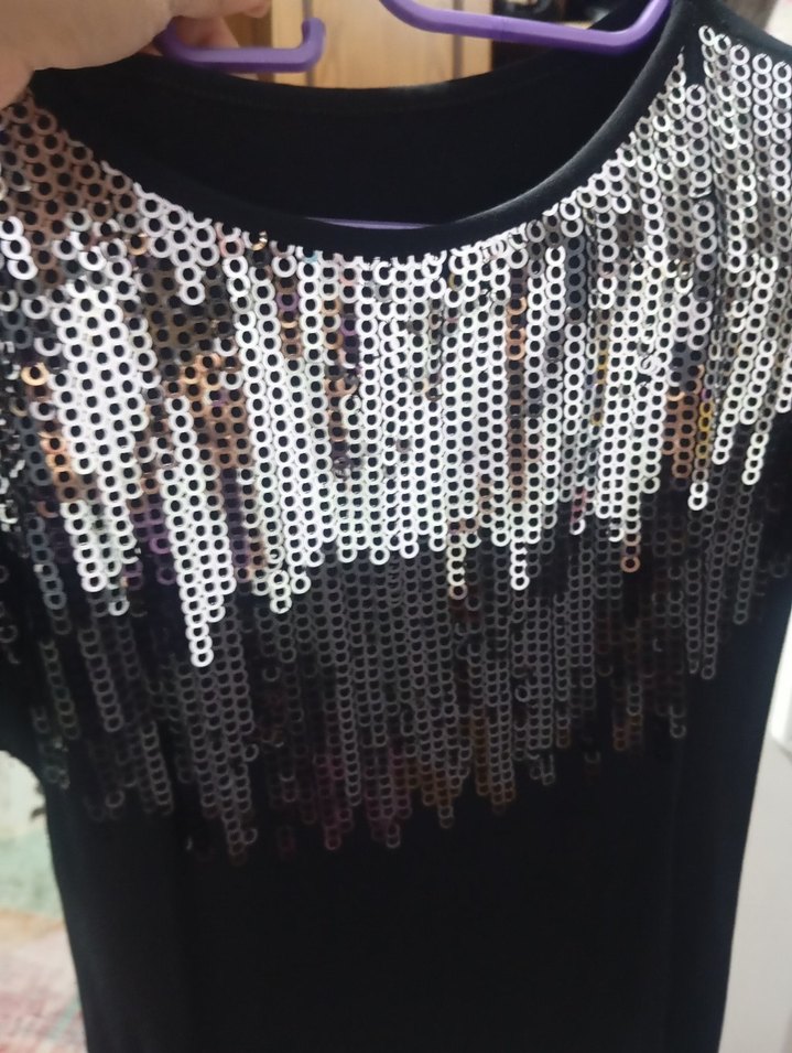 siyah pullu bluz - Görsel 5