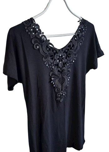 xl Beden siyah Renk More Marka Bayan Yaka Dantelli T-Shirt