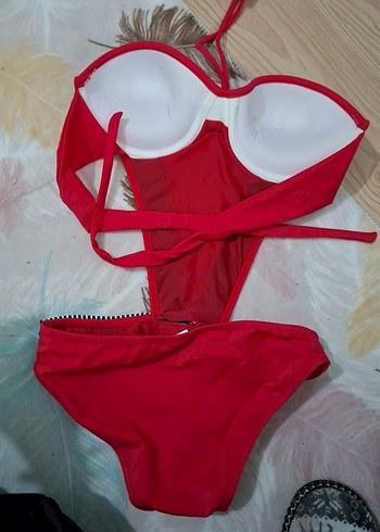 Kırmızı Zebra Desenli Askılı Mayo - Görsel 3