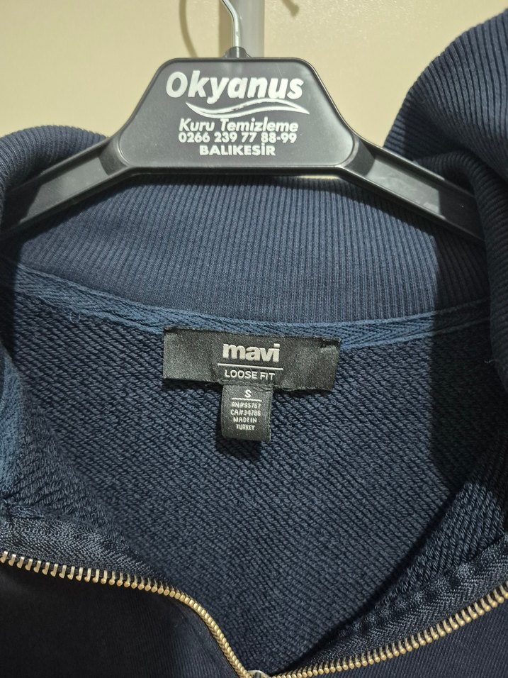 Erkek lacivert Yarım Fermuarlı Sweatshirt a beden mavi marka - Görsel 2