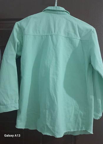 Düğmeli Yeşil Pamuklu Uzun Kollu Gömlek - Görsel 3