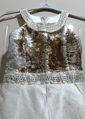 Uzun Beyaz İşlemeli Abiye Elbise - Görsel 2