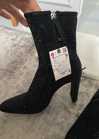 Zara Parlak Taşlı Stiletto Topuklu Bot - Görsel 4