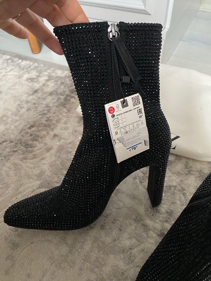 Zara Parlak Taşlı Stiletto Topuklu Bot - Görsel 4