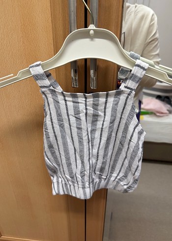 Kız Çocuk Gri Çizgili Şalvar Takımı - Görsel 3