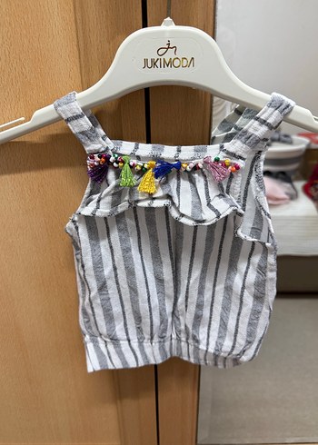 Kız Çocuk Gri Çizgili Şalvar Takımı - Görsel 2