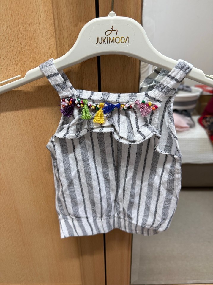 Kız Çocuk Gri Çizgili Şalvar Takımı - Görsel 2