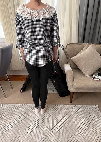 Gri Kareli Bluz - Görsel 3