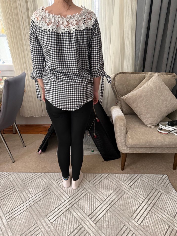 Gri Kareli Bluz - Görsel 3