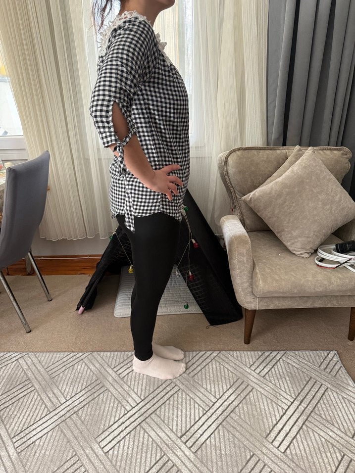 Gri Kareli Bluz - Görsel 2