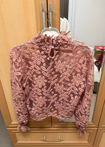 Dantel Detaylı Pembe Triko Bluz - Görsel 5