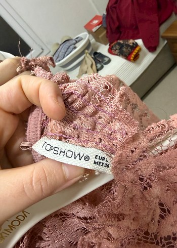 Dantel Detaylı Pembe Triko Bluz - Görsel 7