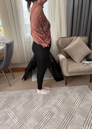 Dantel Detaylı Pembe Triko Bluz - Görsel 2