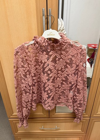 Dantel Detaylı Pembe Triko Bluz - Görsel 4