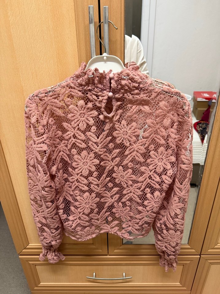 Dantel Detaylı Pembe Triko Bluz - Görsel 5