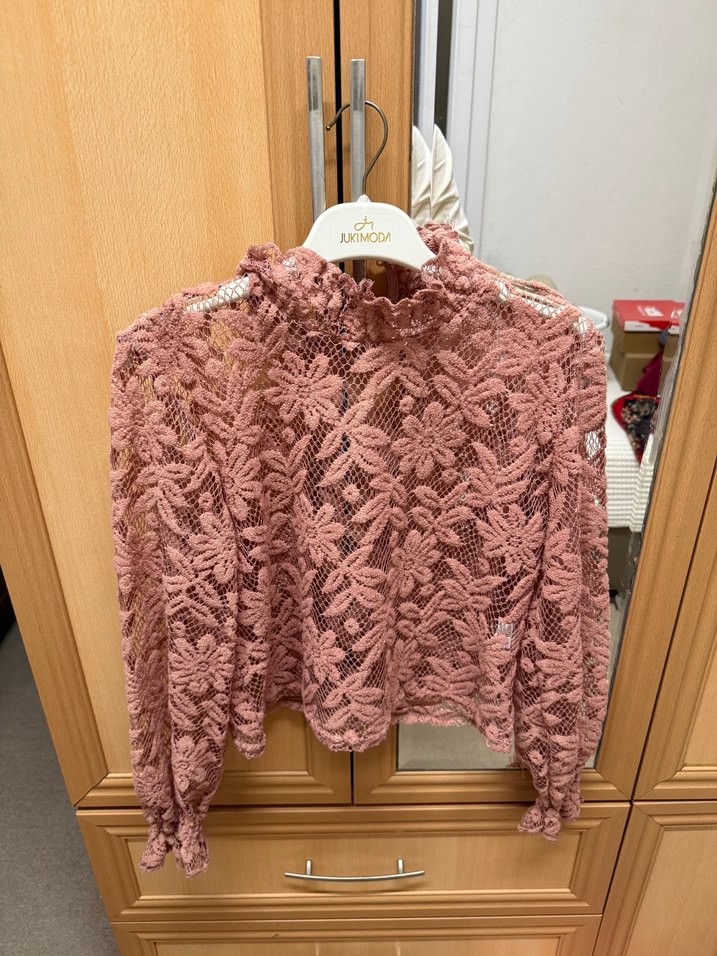 Dantel Detaylı Pembe Triko Bluz - Görsel 4