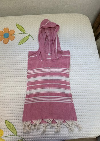 Kız Çocuk Pembe Kapüşonlu Bornoz Panço - Görsel 2