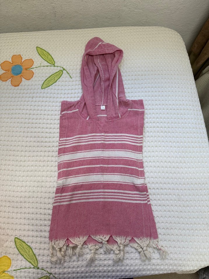 Kız Çocuk Pembe Kapüşonlu Bornoz Panço - Görsel 2