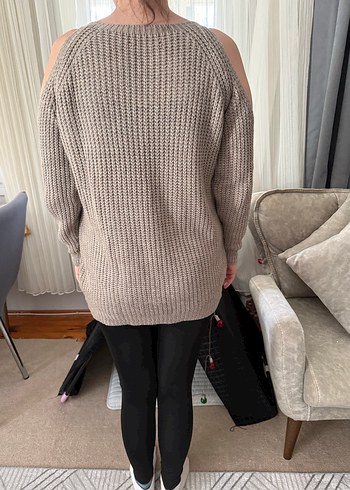 Bej Omuz Detaylı Triko Kadın Kazak - Görsel 3