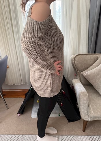 Bej Omuz Detaylı Triko Kadın Kazak - Görsel 2