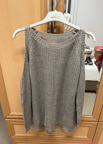 Bej Omuz Detaylı Triko Kadın Kazak - Görsel 4