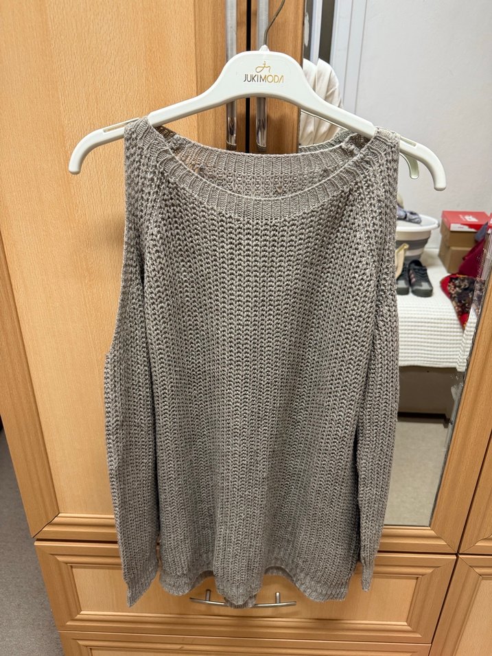 Bej Omuz Detaylı Triko Kadın Kazak - Görsel 4