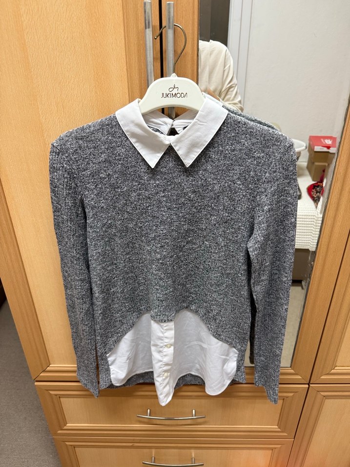 Gri Triko Fitilli Kazak - Görsel 4