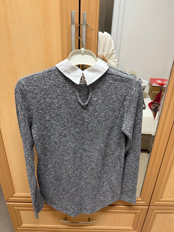 Gri Triko Fitilli Kazak - Görsel 5