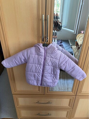 Lila Kapüşonlu Uzun Kollu Kız Bebek Mont