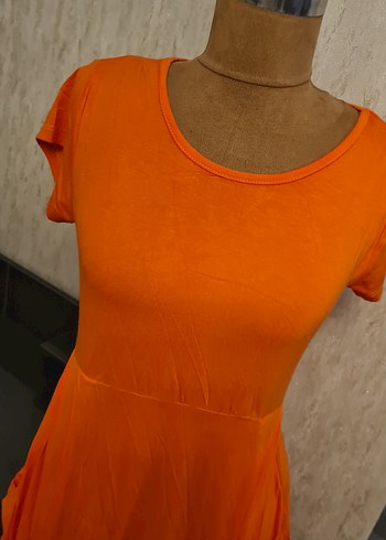 Turuncu Kısa Kollu Elbise - Görsel 3