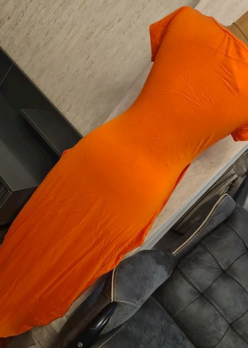 Turuncu Kısa Kollu Elbise - Görsel 4