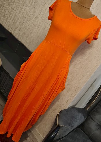 Turuncu Kısa Kollu Elbise - Görsel 2