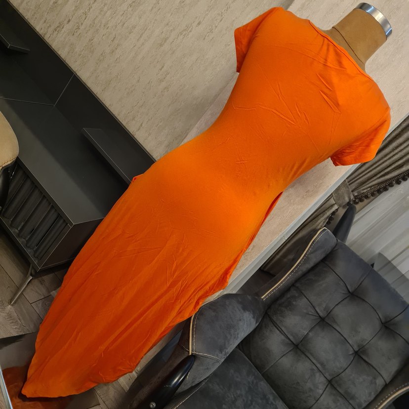 Turuncu Kısa Kollu Elbise - Görsel 4