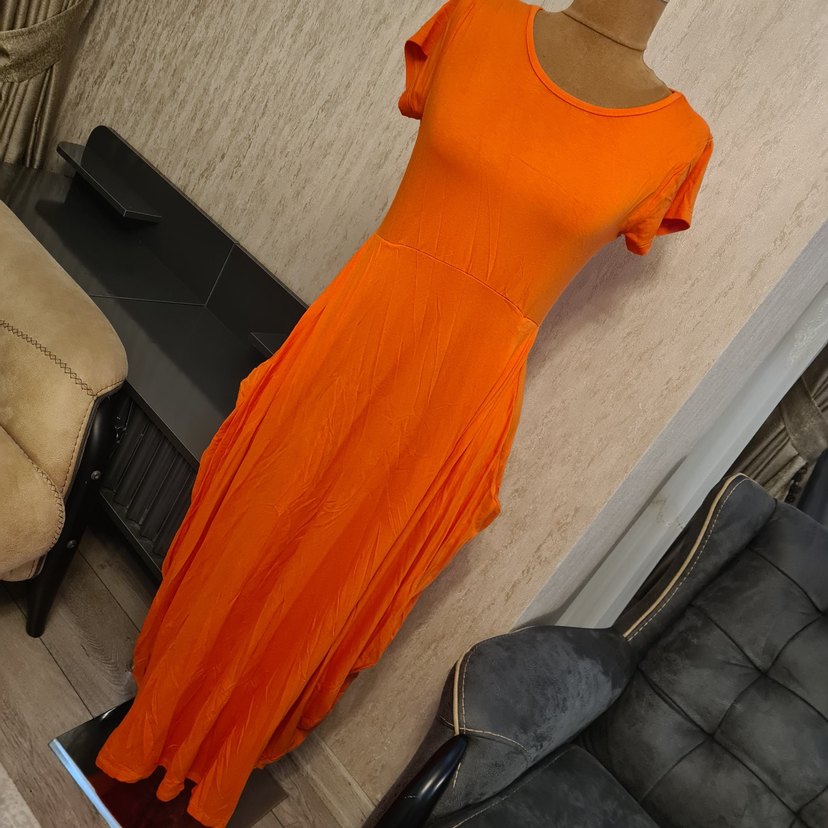 Turuncu Kısa Kollu Elbise - Görsel 2