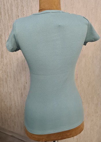 Düğmeli Turkuaz Hamile Kısa Kollu Tişört - Görsel 3