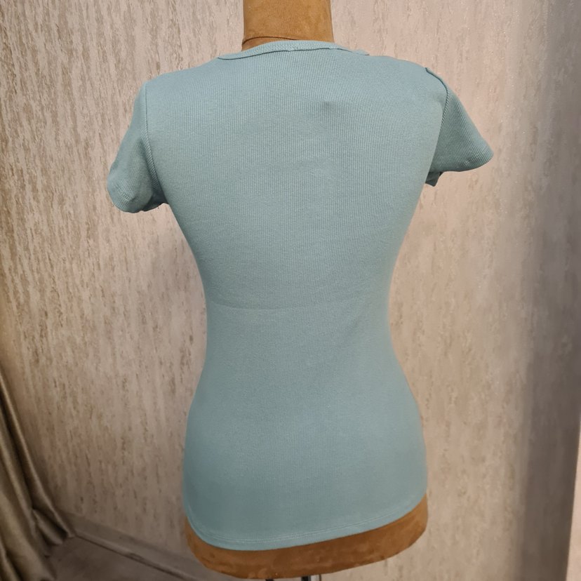 Düğmeli Turkuaz Hamile Kısa Kollu Tişört - Görsel 3