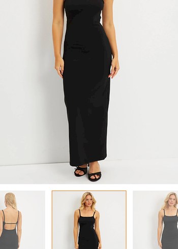 Siyah  İnce Askılı Uzun Elbise - Görsel 2