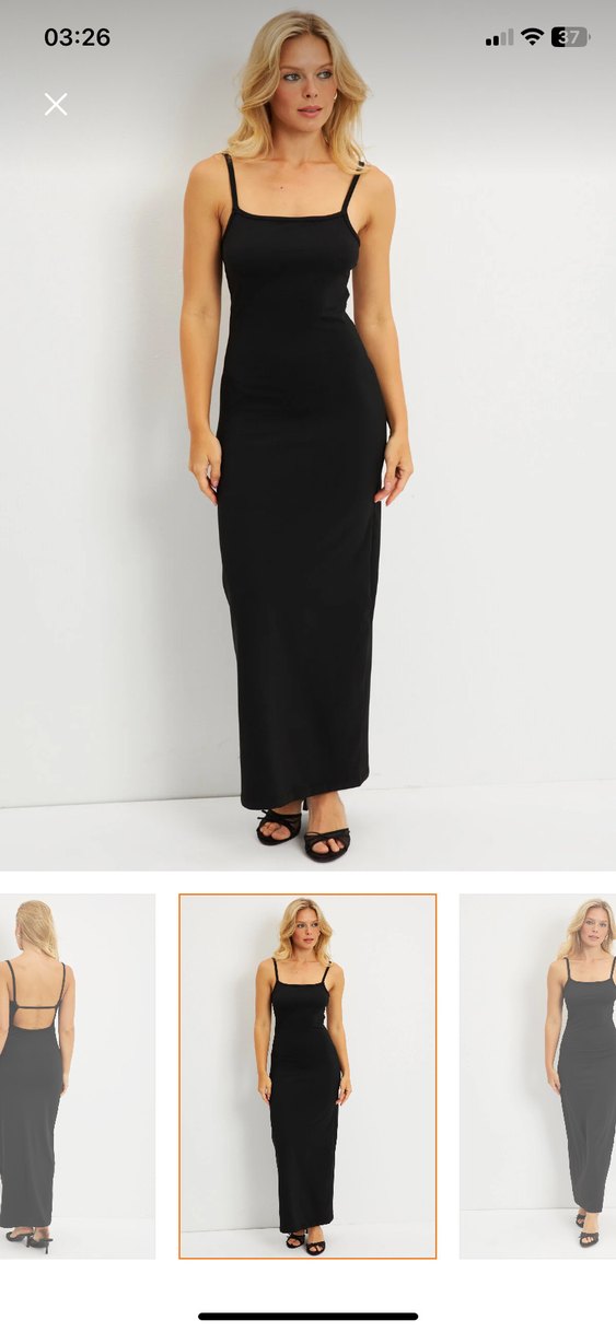 Siyah  İnce Askılı Uzun Elbise - Görsel 2