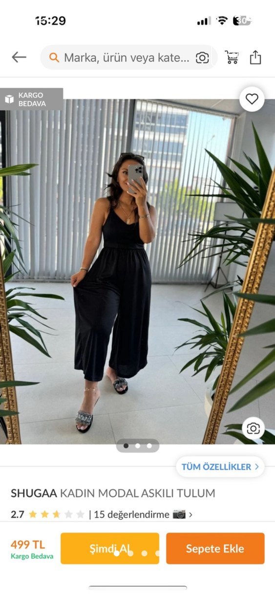 Siyah Askılı Salaş Kadın Tulum - Görsel 3