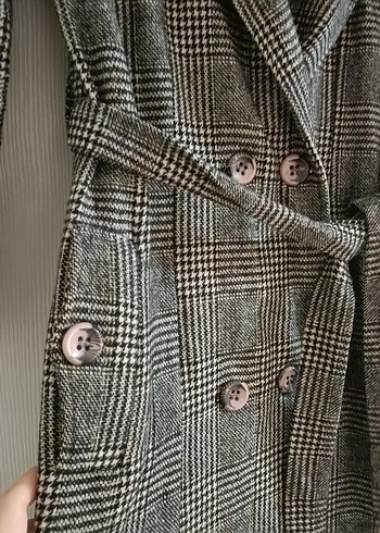 Gri Düğmeli Uzun Kadın Denim Kaban - Görsel 5