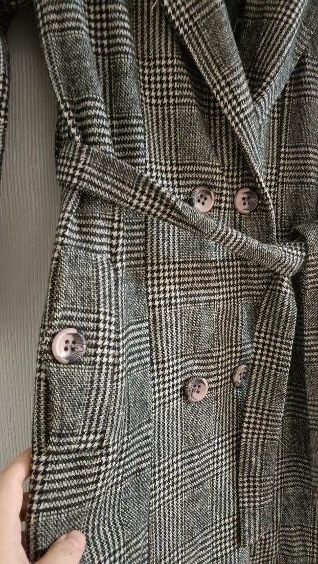 Gri Düğmeli Uzun Kadın Denim Kaban - Görsel 5